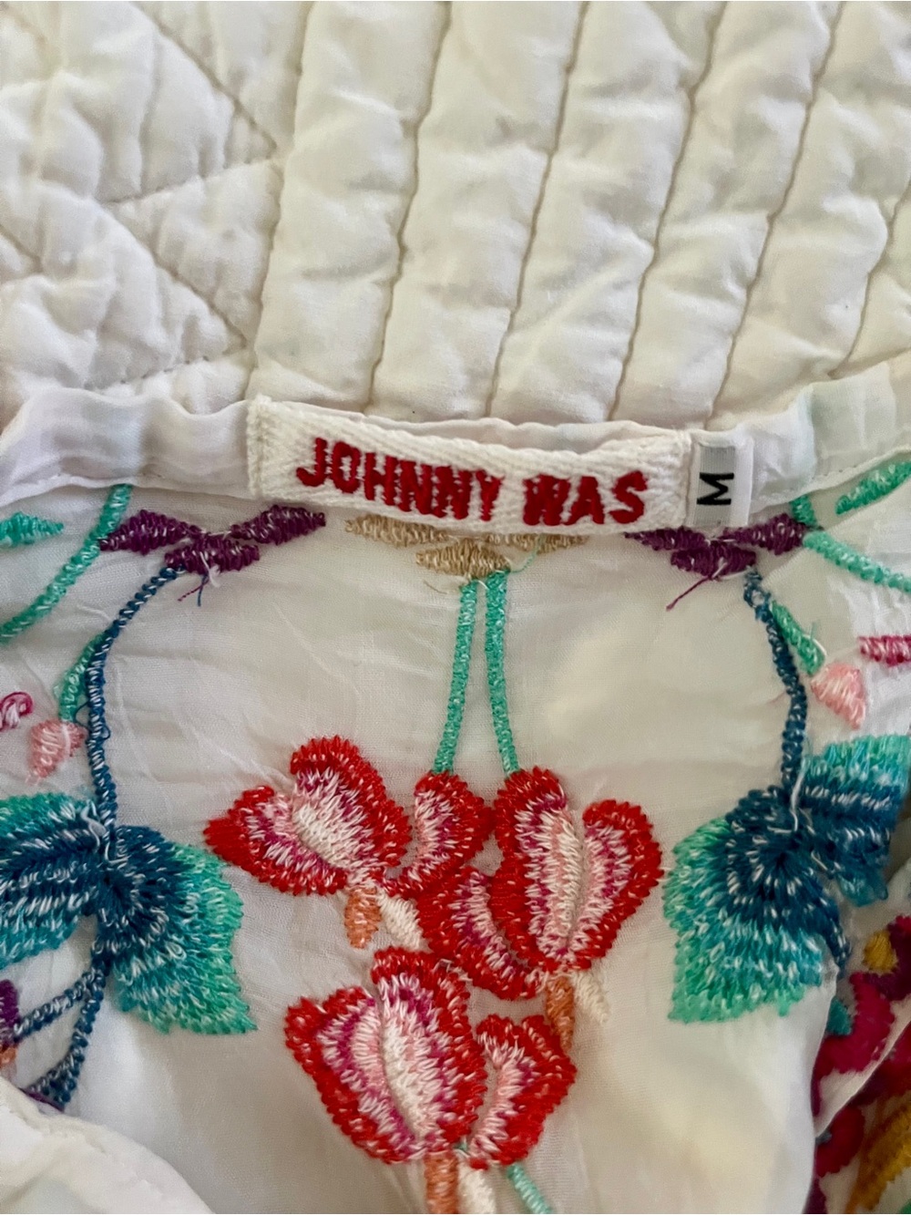 Johnny Was White Embroidered Boho Tunic Coverup with Multicolor Floral Details - Picture 4 of 5